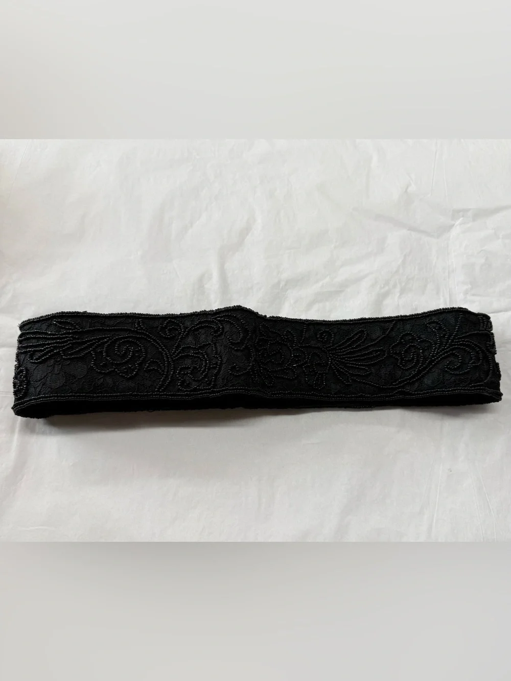 NWT La Regale Black Beaded Lace Wide Waist Belt Size Small Vintage